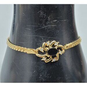Onyx Crystal Swirl Bracelet Floating Gemstone Charm Gold Plated Chain Size 6.75"